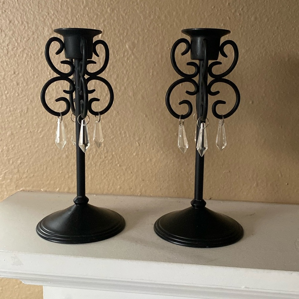 Partylite Black swirled and crystal pair of taper candle holders